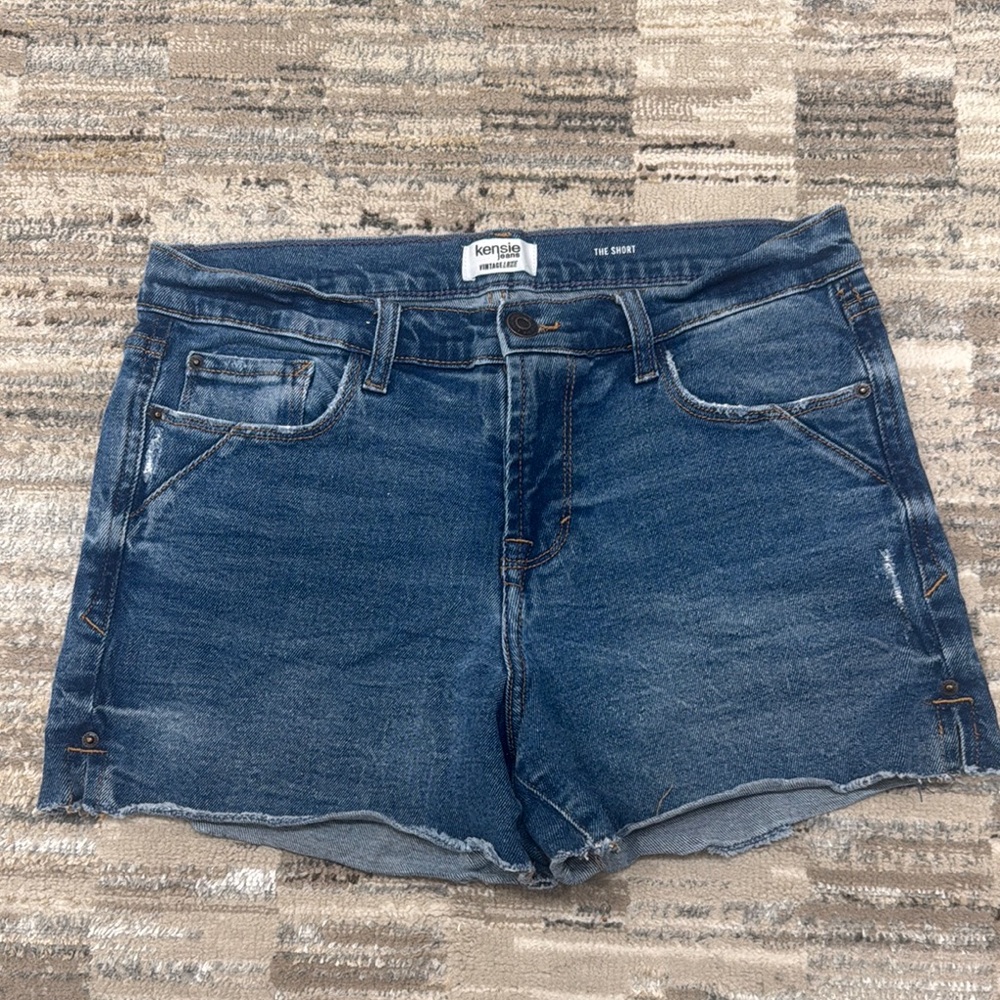 Kensie Blue Jean Shorts with Distressed Hem